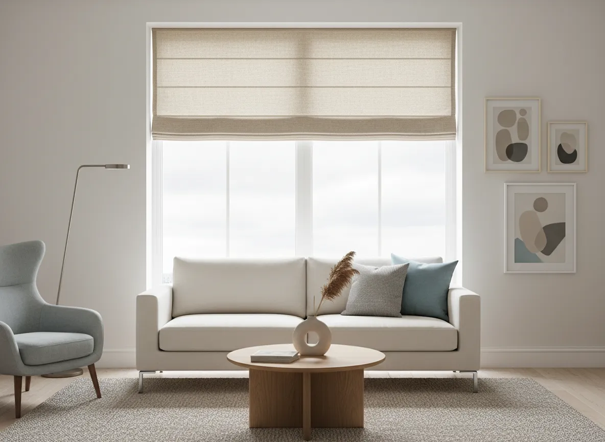 Modern living room with blinds and shutters installed